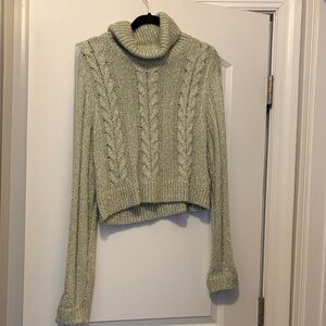 Pilcro Cream Cable Knit Turtleneck Sweater